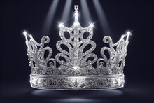 Beautiful Queen Or King Silver Crown On Dark Background. Fantasy Medieval Key Visuals.