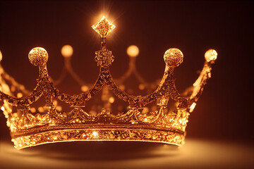 beautiful queen or king gold crown on dark background. fantasy medieval key visuals.