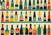 Bottles On Shelf Beer Illustration