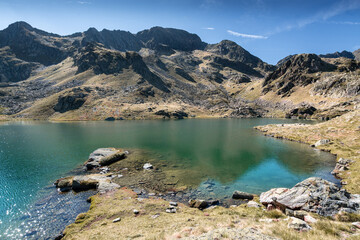 Wall Mural - Superb panorama in the French Pyrenees with a beautiful lake in the foreground - France - Europe