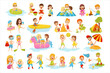 © Happypictures - Little Kids Enjoying Summer Vacation Engaged in Different Beach and Seaside Activity Big Vector Set