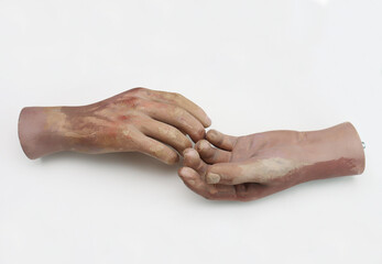 Wall Mural - Hands of plastic mannequin  on white background.