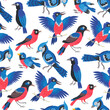 Seamless pattern bird background for kids. Cute children design template. Bright icons for textile, wrapping paper, greeting cards or posters for kindergarten
