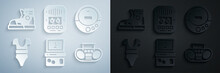 Set Tetris, Music CD Player, Swimsuit, Home Stereo With Two Speakers, Cassette Tape And Sport Sneakers Icon. Vector
