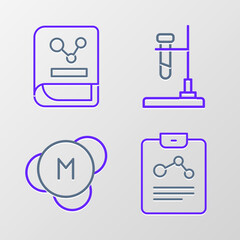 Canvas Print - Set line Chemistry report, Molecule, Test tube flask on fire and book icon. Vector