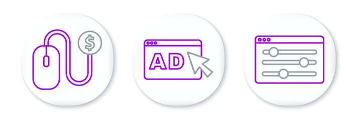 Sticker - Set line Browser setting, Advertising and icon. Vector