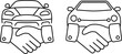 Car Deal with Hand shake sign line icon or logo. Business shaking concept. Car dealer making a deal handshake vector linear illustration.