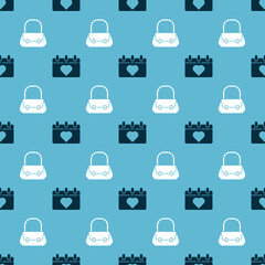 Poster - Set Calendar with 8 March and Handbag on seamless pattern. Vector