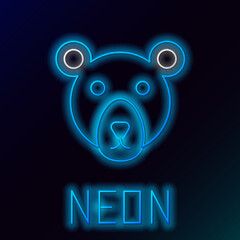 Canvas Print - Glowing neon line Bear head icon isolated on black background. Colorful outline concept. Vector