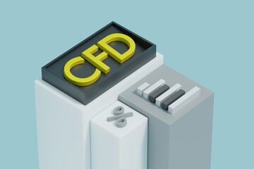 Contract For Difference, CFD sign with chart and percentage sign on light blue, 3d rendering