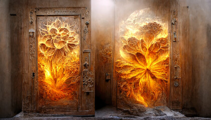 Sticker - Ethereal summer flowers carved fire door