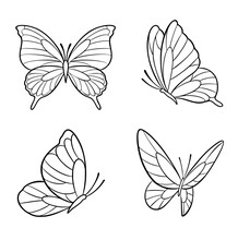 Simple Butterfly Black And White Outline Vector SVG Line Art