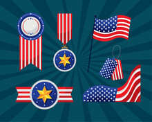 Six Usa Flags Emblems Icons