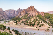 Gysh, Khatlon Province, Tajikistan. Rocky Hills And A Dry Riverbed In Tajikistan.