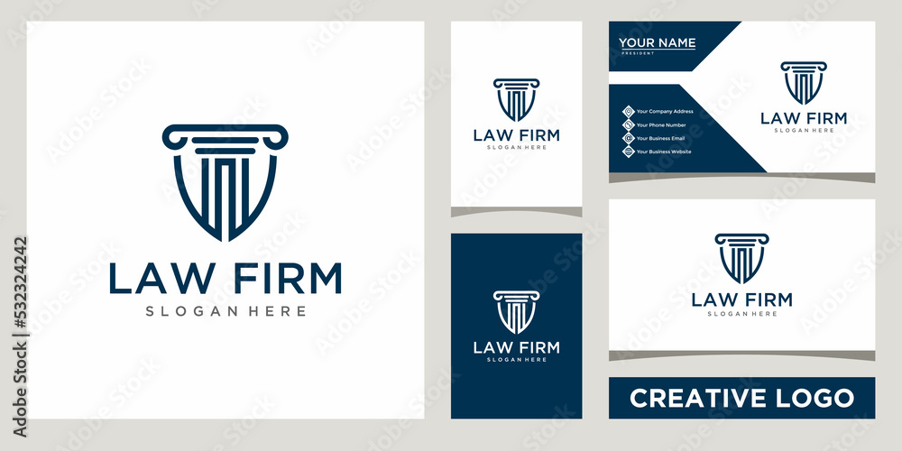 law firm with shield logo design template with business card design ...