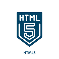 html5 icon from programming collection. Filled html5, development, technology glyph icons isolated on white background. Black vector html5 sign, symbol for web design and mobile apps
