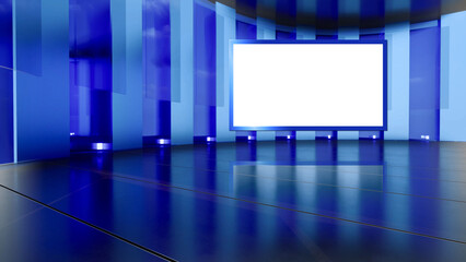 Wall Mural - 3D Virtual TV Studio News, Backdrop For TV Shows .TV On Wall.3D Virtual News Studio Background,3d illustration