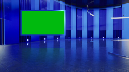 Wall Mural - 3D Virtual TV Studio News, Backdrop For TV Shows .TV On Wall.3D Virtual News Studio Background,3d illustration