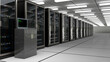 Server room. Server data center. Backup, mining, hosting, mainframe, farm and computer rack with storage information. 3d rendering