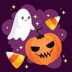 Sticker - halloween ghost and pumpkin