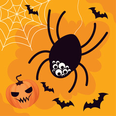 Sticker - halloween spider and pumpkin