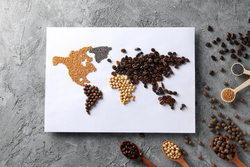Wall Mural - Map of world made from different kinds of spices