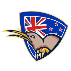 Wall Mural - Kiwi Bird New Zealand Flag Shield Retro