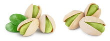 Pistachio With Leaves Isolated On White Background With Full Depth Of Field