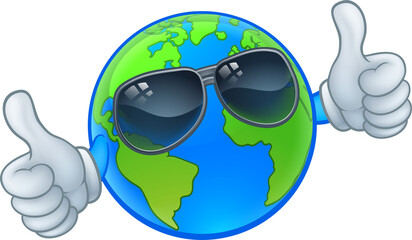 Canvas Print - Earth Globe Sunglasses Shades World Cartoon Mascot