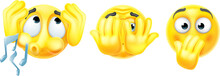 A Set Of Hear, See, Speak No Evil Emoticon Emoji Face Cartoon Icons