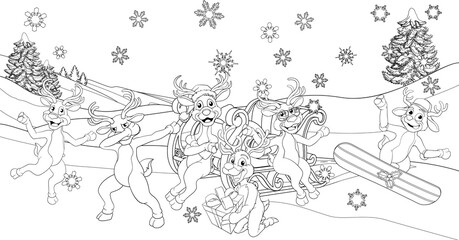 Canvas Print - santa reindeer sled coloring 2021