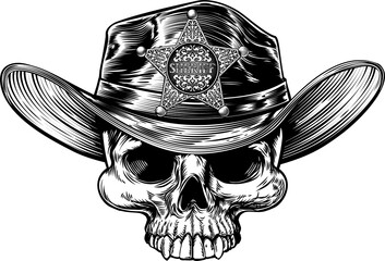 Poster - Sheriff Star Badge Skull Cowboy Hat