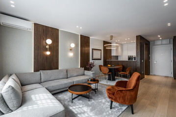 interior of an luxury, open plan, modern apartment