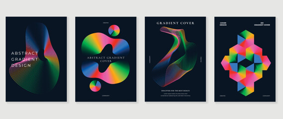 Abstract vibrant gradient line background vector. Futuristic style cover template with line distortion, wave, curved lines, rainbow. Modern wallpaper design for poster, flyer, brochure, card, decor.