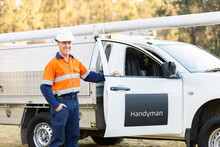 Middle age man and his ute happy to be working for himself as handyman