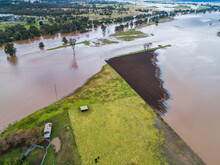 Farm Crop Paddocks Underwater During Natural Disaster Flood