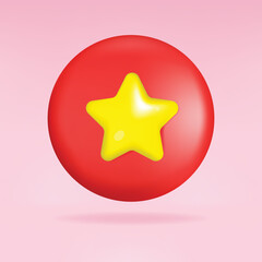 Wall Mural - red button favorite with star icon symbol and social media communication sign icon on website. 3d te