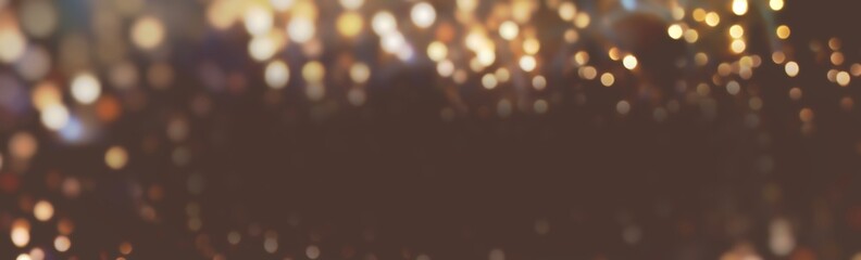 Wall Mural - christmas background banner with golden bokeh lights - festive gold brown xmas and new year banner, 