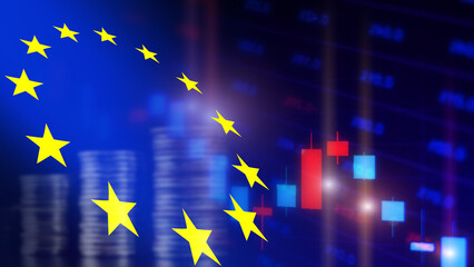 Wall Mural - A Stock market background with a Flag of the European Union and market charts