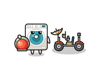 Wall Mural - the cute washing machine as astronaut with a lunar rover