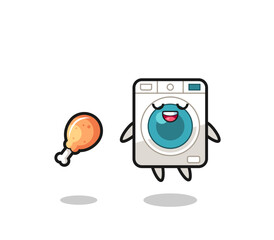 Sticker - cute washing machine floating and tempted because of fried chicken