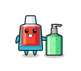 Sticker - cute toothpaste cartoon with hand sanitizer