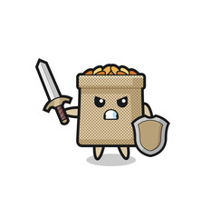 Sticker - cute wheat sack soldier fighting with sword and shield