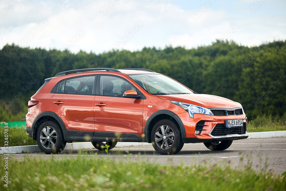 Berlin - July 2022: Kia Rio X 2021-2022 X-Line Burnt Orange parked
