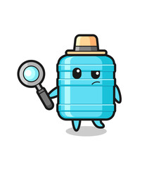 Poster - gallon water bottle detective character is analyzing a case