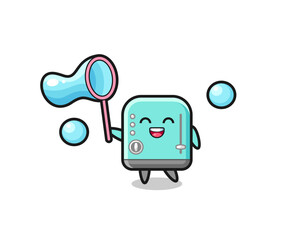 Sticker - happy toaster cartoon playing soap bubble