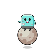 Wall Mural - illustration of toaster cartoon sitting on the moon