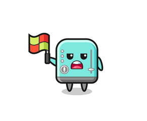 Sticker - toaster character as line judge putting the flag up