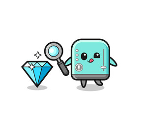 Sticker - toaster mascot is checking the authenticity of a diamond