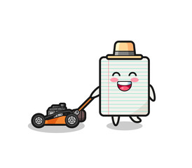 Poster - illustration of the paper character using lawn mower